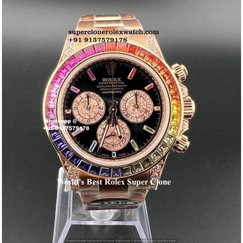 Rolex Daytona Rainbow Real Moissanite Diamonds Super Clone | Swiss 4130 Caliber Same Like Genuine |Ref.116595